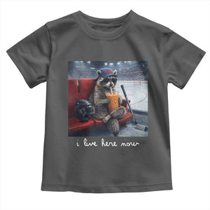 Hockey Mom Raccoon Iced Coffee Toddler T Shirt I Live Here Now TS14 Dark Heather Print Your Wear