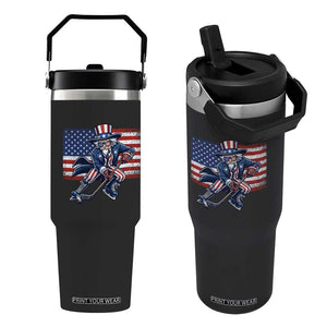 Uncle Sam Hockey Player 4th of July American Flag Flip Straw Tumbler TS14 One Size: 30 oz Black Print Your Wear