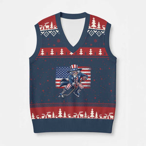 Uncle Sam Hockey Player 4th of July American Flag V-Neck Knit Sweater Vest TS14 Navy Red Print Your Wear
