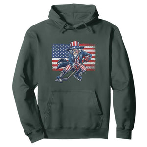 Uncle Sam Hockey Player 4th of July American Flag Hoodie TS14 Dark Forest Green Print Your Wear