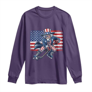 Uncle Sam Hockey Player 4th of July American Flag Long Sleeve Shirt TS14 Purple Print Your Wear