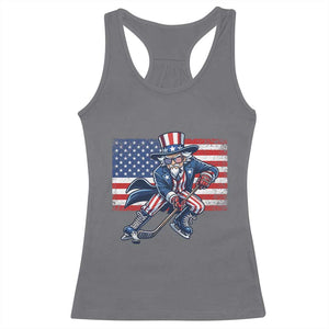 Uncle Sam Hockey Player 4th of July American Flag Racerback Tank Top TS14 Charcoal Print Your Wear