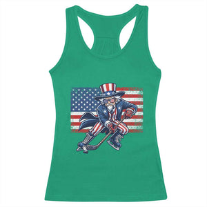 Uncle Sam Hockey Player 4th of July American Flag Racerback Tank Top TS14 Irish Green Print Your Wear