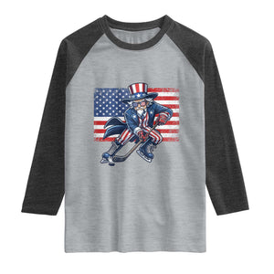 Uncle Sam Hockey Player 4th of July American Flag Raglan Shirt TS14 Heather Gray Heather Charcoal Print Your Wear