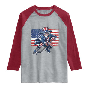 Uncle Sam Hockey Player 4th of July American Flag Raglan Shirt TS14 Heather Gray Heather Red Print Your Wear