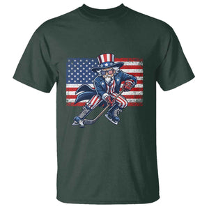Uncle Sam Hockey Player 4th of July American Flag T Shirt TS14 Dark Forest Green Print Your Wear