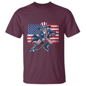 Uncle Sam Hockey Player 4th of July American Flag T Shirt TS14 Maroon Print Your Wear