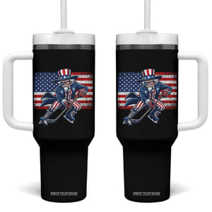 Uncle Sam Hockey Player 4th of July American Flag Tumbler With Handle TS14 One Size: 40 oz Black Print Your Wear