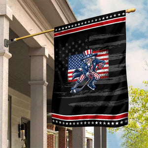 Uncle Sam Hockey Player 4th of July American Flag Patriotic Garden Flag TS14 Distressed Black Red Print Your Wear