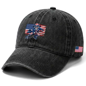 Uncle Sam Hockey Player 4th of July American Flag Washed Cotton Baseball Cap TS14 Print Your Wear