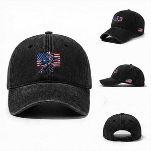 Uncle Sam Hockey Player 4th of July American Flag Washed Cotton Baseball Cap TS14 Washed Cap Universal Fit Black Print Your Wear