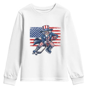 Uncle Sam Hockey Player 4th of July American Flag Youth Sweatshirt TS14 White Print Your Wear