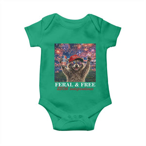 USA 250 Years Freedom Baby Onesie Feral and Free Funny Raccoon Driking Beer 4th of July TS14 Irish Green Print Your Wear