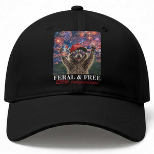 USA 250 Years Freedom Baseball Cap Feral and Free Funny Raccoon Driking Beer 4th of July TS14 Print Your Wear