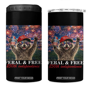 USA 250 Years Freedom 4 in 1 Can Cooler Tumbler Feral and Free Funny Raccoon Driking Beer 4th of July TS14 One Size: 16 oz Black Print Your Wear