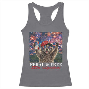 USA 250 Years Freedom Racerback Tank Top Feral and Free Funny Raccoon Driking Beer 4th of July TS14 Charcoal Print Your Wear