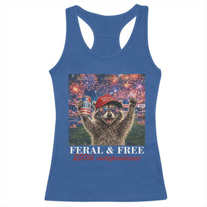 USA 250 Years Freedom Racerback Tank Top Feral and Free Funny Raccoon Driking Beer 4th of July TS14 Royal Blue Print Your Wear