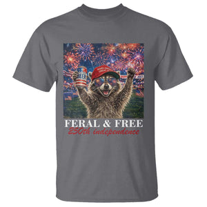 USA 250 Years Freedom T Shirt Feral and Free Funny Raccoon Driking Beer 4th of July TS14 Charcoal Print Your Wear