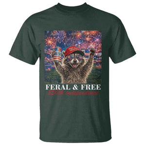 USA 250 Years Freedom T Shirt Feral and Free Funny Raccoon Driking Beer 4th of July TS14 Dark Forest Green Print Your Wear