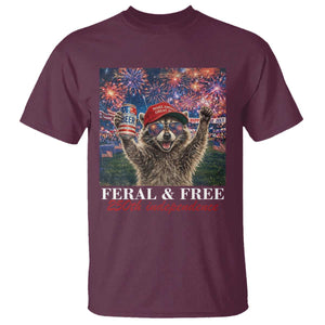 USA 250 Years Freedom T Shirt Feral and Free Funny Raccoon Driking Beer 4th of July TS14 Maroon Print Your Wear