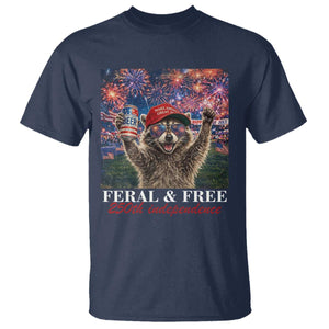 USA 250 Years Freedom T Shirt Feral and Free Funny Raccoon Driking Beer 4th of July TS14 Navy Print Your Wear