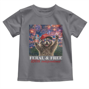 USA 250 Years Freedom Toddler T Shirt Feral and Free Funny Raccoon Driking Beer 4th of July TS14 Charcoal Print Your Wear