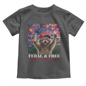 USA 250 Years Freedom Toddler T Shirt Feral and Free Funny Raccoon Driking Beer 4th of July TS14 Dark Heather Print Your Wear