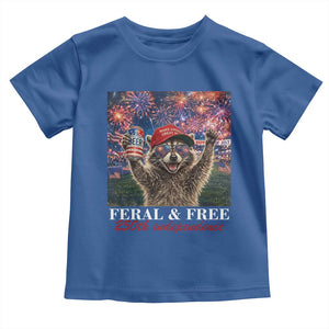 USA 250 Years Freedom Toddler T Shirt Feral and Free Funny Raccoon Driking Beer 4th of July TS14 Royal Blue Print Your Wear