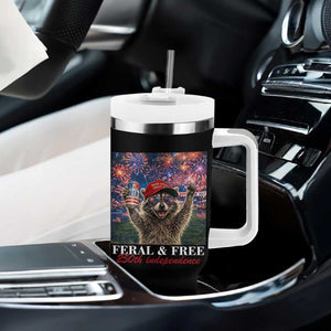 USA 250 Years Freedom Tumbler With Handle Feral and Free Funny Raccoon Driking Beer 4th of July TS14 Print Your Wear