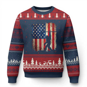 USA Hockey Bigfoot Ugly Christmas Sweater Patriotic Sasquatch American Flag 4th of July TS14 Navy Red Print Your Wear