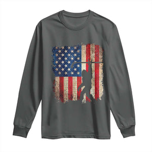 USA Hockey Bigfoot Long Sleeve Shirt Patriotic Sasquatch American Flag 4th of July TS14 Dark Heather Print Your Wear