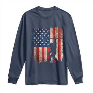 USA Hockey Bigfoot Long Sleeve Shirt Patriotic Sasquatch American Flag 4th of July TS14 Navy Print Your Wear