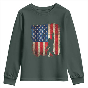 USA Hockey Bigfoot Youth Sweatshirt Patriotic Sasquatch American Flag 4th of July TS14 Dark Forest Green Print Your Wear