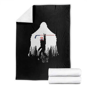 Bigfoot USA Ice Hockey 4th of July Throw Blanket Funny Sasquatch Patriotic American Flag TS14 Black Print Your Wear