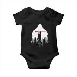 Bigfoot USA Ice Hockey 4th of July Baby Onesie Funny Sasquatch Patriotic American Flag TS14 Black Print Your Wear