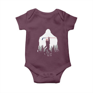Bigfoot USA Ice Hockey 4th of July Baby Onesie Funny Sasquatch Patriotic American Flag TS14 Maroon Print Your Wear