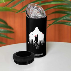 Bigfoot USA Ice Hockey 4th of July 4 in 1 Can Cooler Tumbler Funny Sasquatch Patriotic American Flag TS14 Print Your Wear