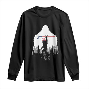 Bigfoot USA Ice Hockey 4th of July Long Sleeve Shirt Funny Sasquatch Patriotic American Flag TS14 Black Print Your Wear