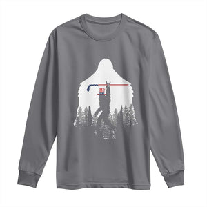 Bigfoot USA Ice Hockey 4th of July Long Sleeve Shirt Funny Sasquatch Patriotic American Flag TS14 Charcoal Print Your Wear