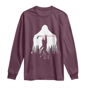 Bigfoot USA Ice Hockey 4th of July Long Sleeve Shirt Funny Sasquatch Patriotic American Flag TS14 Maroon Print Your Wear
