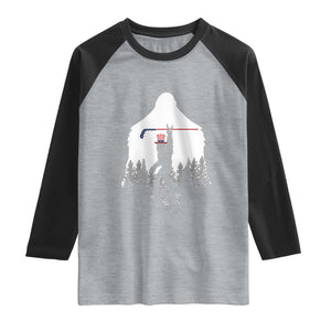 Bigfoot USA Ice Hockey 4th of July Raglan Shirt Funny Sasquatch Patriotic American Flag TS14 Heather Gray Black Print Your Wear