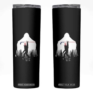 Bigfoot USA Ice Hockey 4th of July Skinny Tumbler Funny Sasquatch Patriotic American Flag TS14 Black Print Your Wear