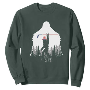Bigfoot USA Ice Hockey 4th of July Sweatshirt Funny Sasquatch Patriotic American Flag TS14 Dark Forest Green Print Your Wear