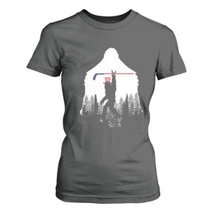 Bigfoot USA Ice Hockey 4th of July T Shirt For Women Funny Sasquatch Patriotic American Flag TS14 Dark Heather Print Your Wear