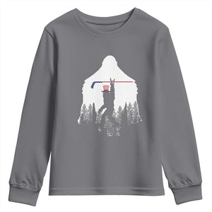 Bigfoot USA Ice Hockey 4th of July Youth Sweatshirt Funny Sasquatch Patriotic American Flag TS14 Charcoal Print Your Wear