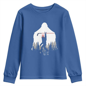 Bigfoot USA Ice Hockey 4th of July Youth Sweatshirt Funny Sasquatch Patriotic American Flag TS14 Royal Blue Print Your Wear