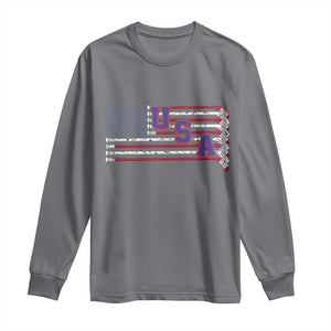 Ice Hockey Sticks American Flag Long Sleeve Shirt Patriotic Hockey Fan TS14 Charcoal Print Your Wear