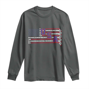Ice Hockey Sticks American Flag Long Sleeve Shirt Patriotic Hockey Fan TS14 Dark Heather Print Your Wear