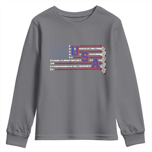 Ice Hockey Sticks American Flag Youth Sweatshirt Patriotic Hockey Fan TS14 Charcoal Print Your Wear