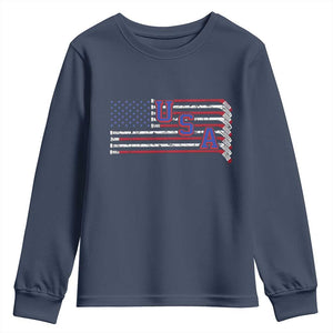 Ice Hockey Sticks American Flag Youth Sweatshirt Patriotic Hockey Fan TS14 Navy Print Your Wear
